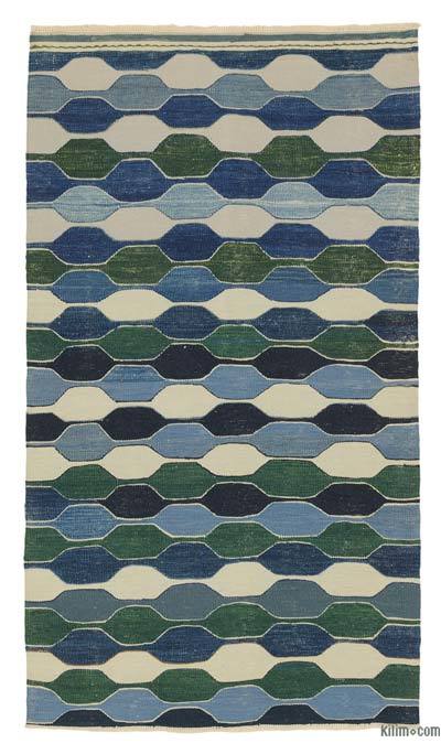 Azul Oscuro, Verde Nueva Alfombra Turca Kilim
