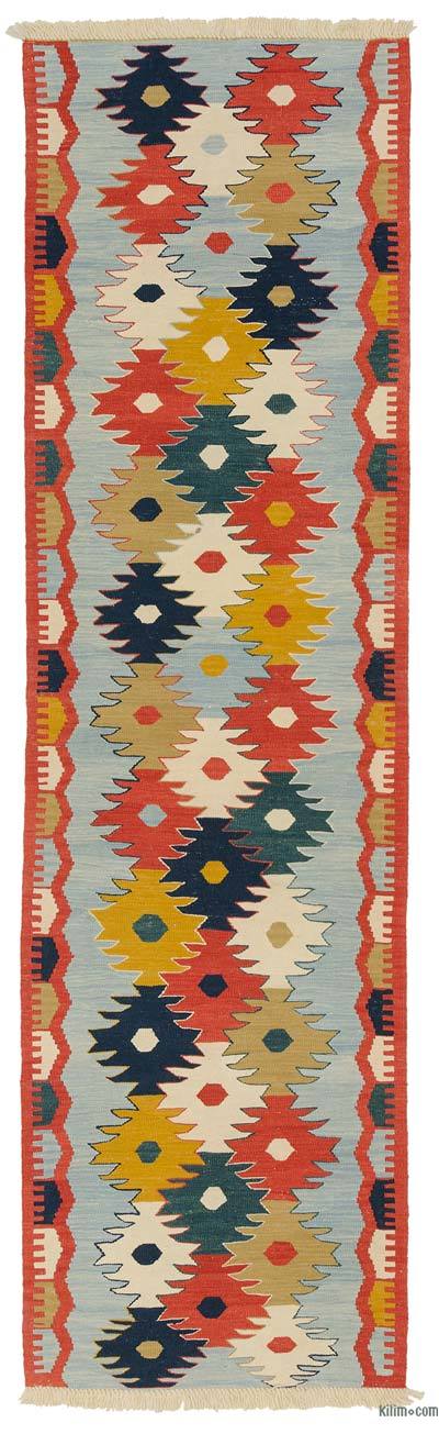Azul claro, Multicolor Nuevo Kilim Turco de Pasillo  - 85 cm x 310 cm