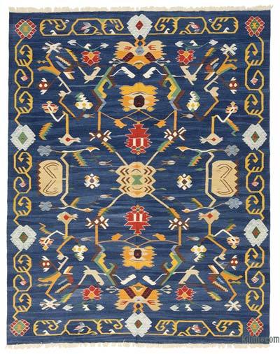 Azul Oscuro Nueva Alfombra Turca Kilim