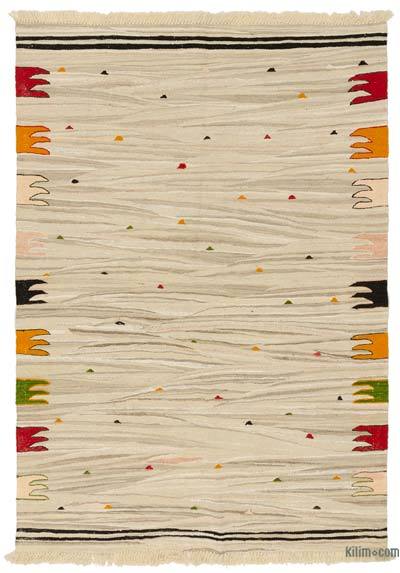 Bej Yeni Kök Boya El Dokuma Kilim - 122 cm x 175 cm