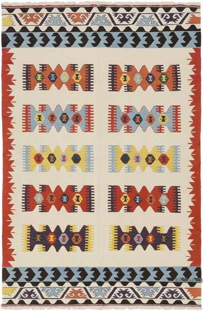 Beige, Multicolor New Handwoven Turkish Kilim Rug - 6'  x 8' 11" (72" x 107")