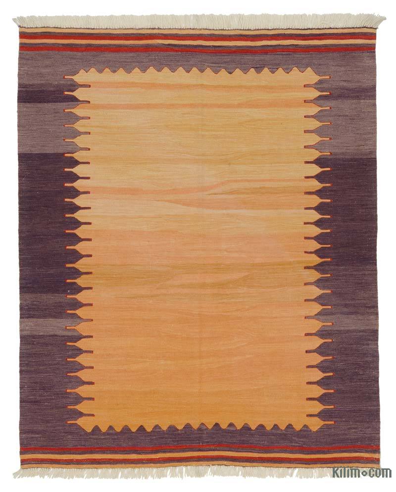 Amarillo, Púrpura Nueva Alfombra Turca Kilim - 141 cm x 172 cm - K0036527