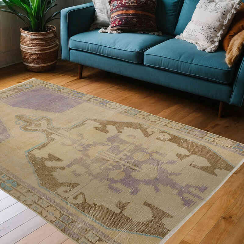 Alfombra Vintage Turca Anudada a Mano - 133 cm x 209 cm - K0036915