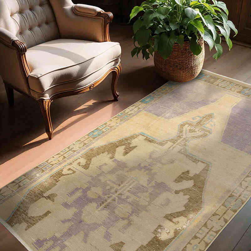 Alfombra Vintage Turca Anudada a Mano - 133 cm x 209 cm - K0036915