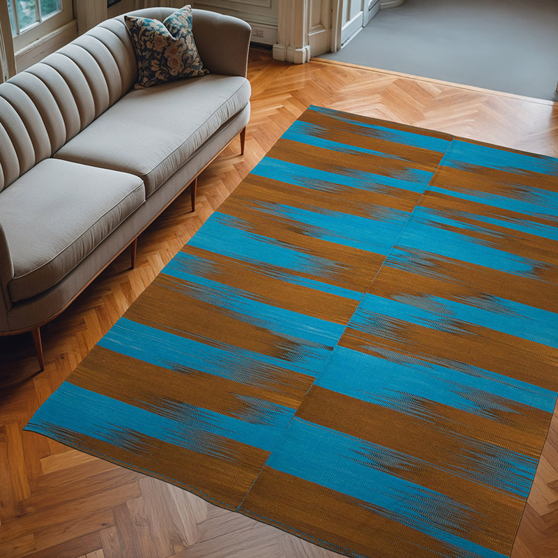 Azul Oscuro, Marrón Alfombra Neo Caspian Kilim - 203 cm x 290 cm - K0037003