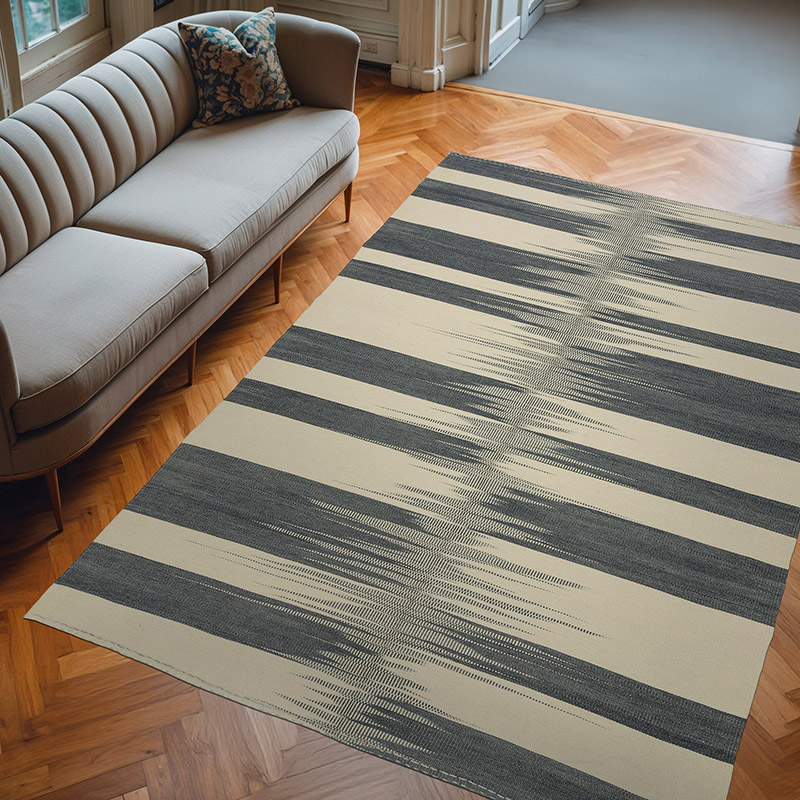 Beige, Gray Neo Caspian Kilim Rug - 5' 10" x 9' 1" (70" x 109") - K0037009