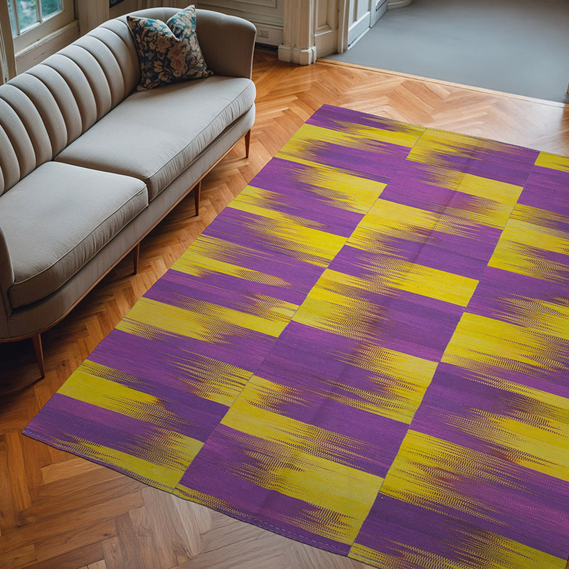 Purple, Yellow Neo Caspian Kilim Rug - 6' 11" x 9' 1" (83" x 109") - K0037010