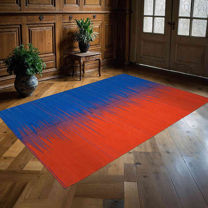 Lacivert, Turuncu Yeni Anadolu Kilimi - 178 cm x 265 cm - K0037028