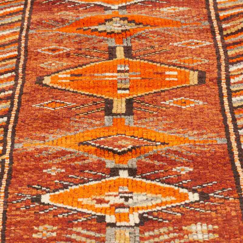 Rojo, Naranja Alfombra Turca Vintage de pasillo - 87 cm x 360 cm - K0037124