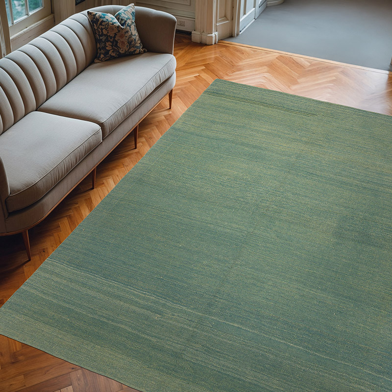 Green New Contemporary Kilim Rug - Z Collection - 7' 7" x 9' 7" (91" x 115") - K0037700