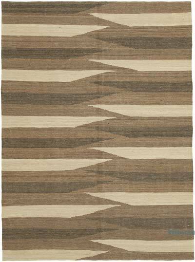 Marrón, Beige Nueva Alfombra Contemporánea Kilim - 178 cm x 238 cm