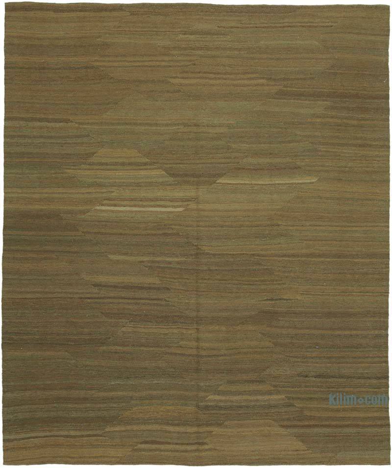 Green New Contemporary Kilim Rug - Z Collection - 8' 2" x 9' 8" (98" x 116") - K0037815