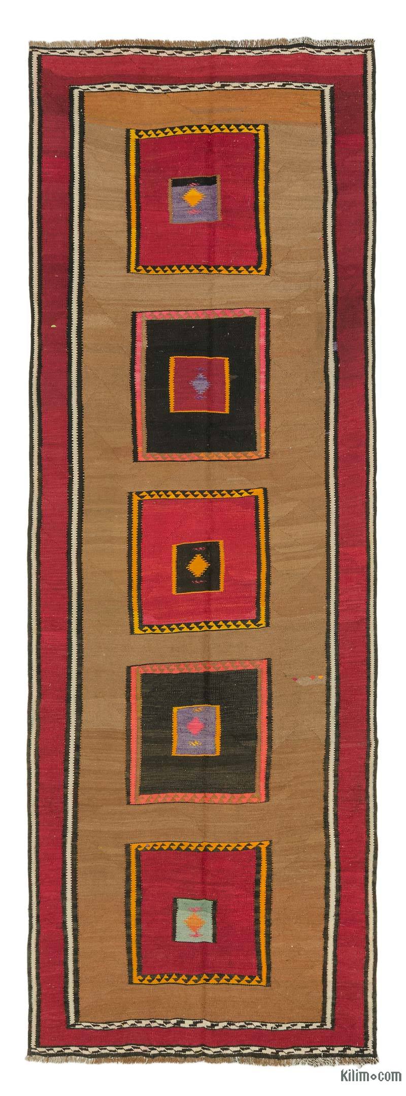 Multicolor Corredor Vintage Kars Kilim  - 138 cm x 393 cm - K0037879