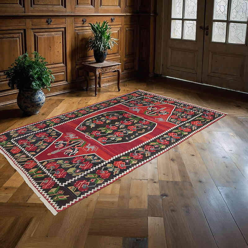 Vintage Karabakh Kilim Rug - 4' 4" x 7' 5" (52" x 89") - K0037880