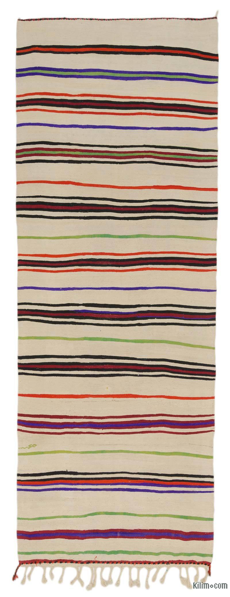 Beige, Multicolor Vintage Turkish Kilim Rug - 4' 6" x 12' 6" (54" x 150") - K0037889