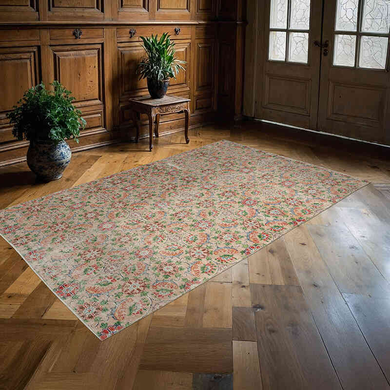 Retro Vintage Turkish Hand-Knotted Rug - 5'  x 8' 1" (60" x 97") - K0038136