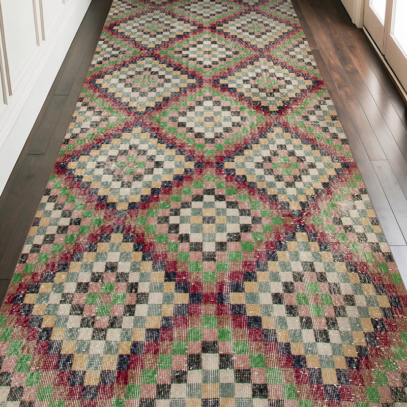 Retro Vintage Turkish Hand-Knotted Runner - 4' 6" x 10'  (54" x 120") - K0038147