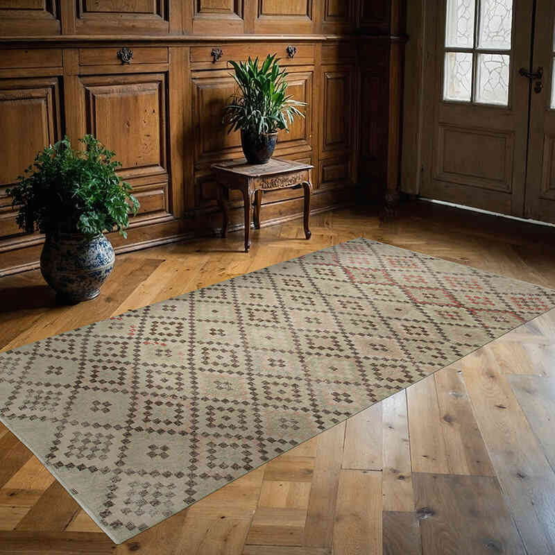 El Dokuma Vintage Halı - 128 cm x 258 cm - K0038190