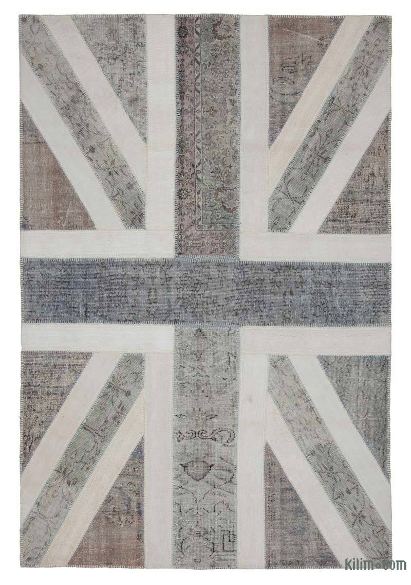Grey Patchwork Hand-Knotted Turkish Rug - 6' 8" x 9' 11" (80" x 119") - K0038417