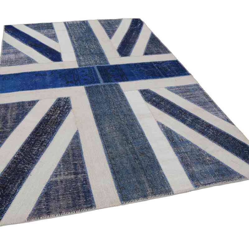 Mavi, Bej İngiltere Bayraklı Patchwork Halı - 200 cm x 303 cm - K0038418