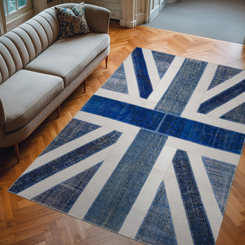 Azul, Beige Patchwork Británica Flag Rug - 200 cm x 303 cm - K0038418