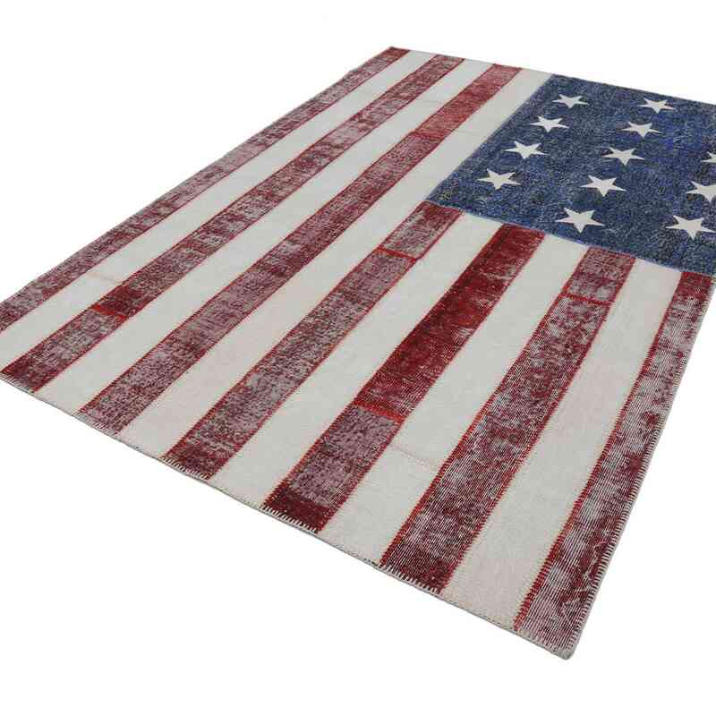 Çok Renkli Amerikan Bayraklı Patchwork Halı - 203 cm x 300 cm - K0038428