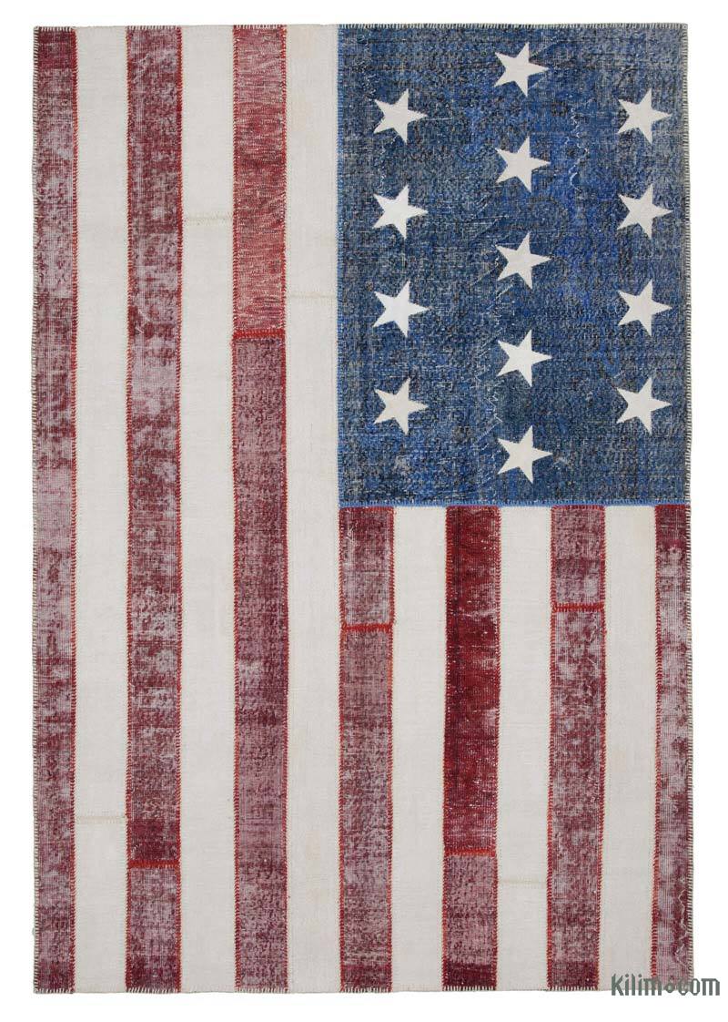 Çok Renkli Amerikan Bayraklı Patchwork Halı - 203 cm x 300 cm - K0038428
