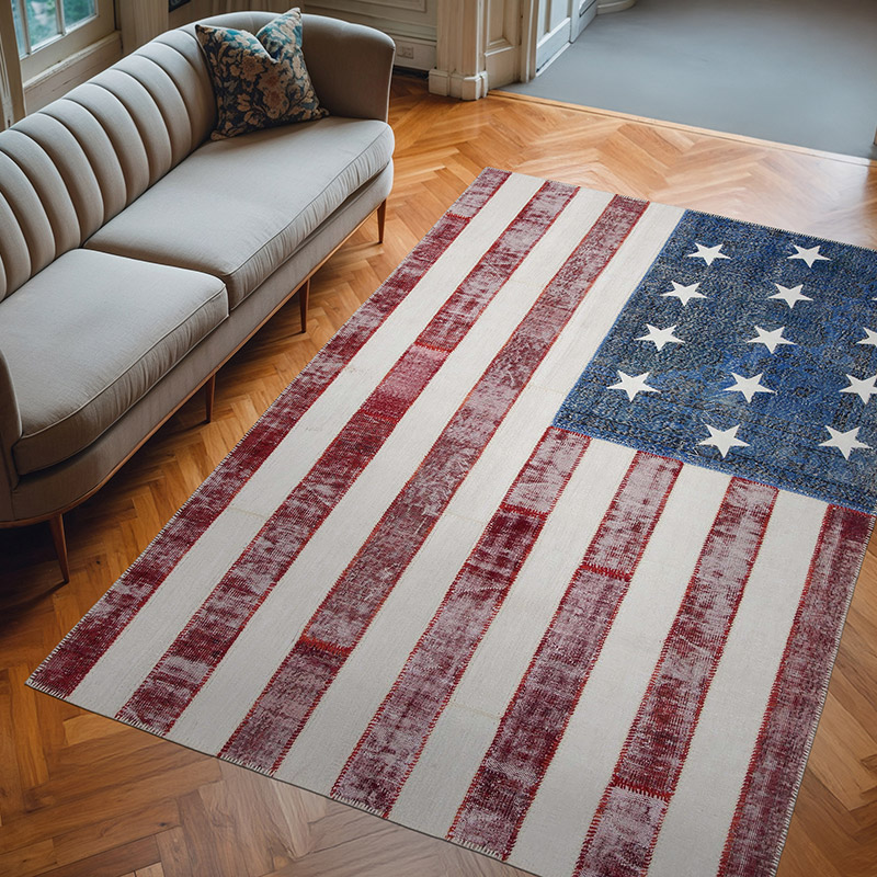 Multicolor Patchwork Estados unidos Flag Rug - 203 cm x 301 cm - K0038429