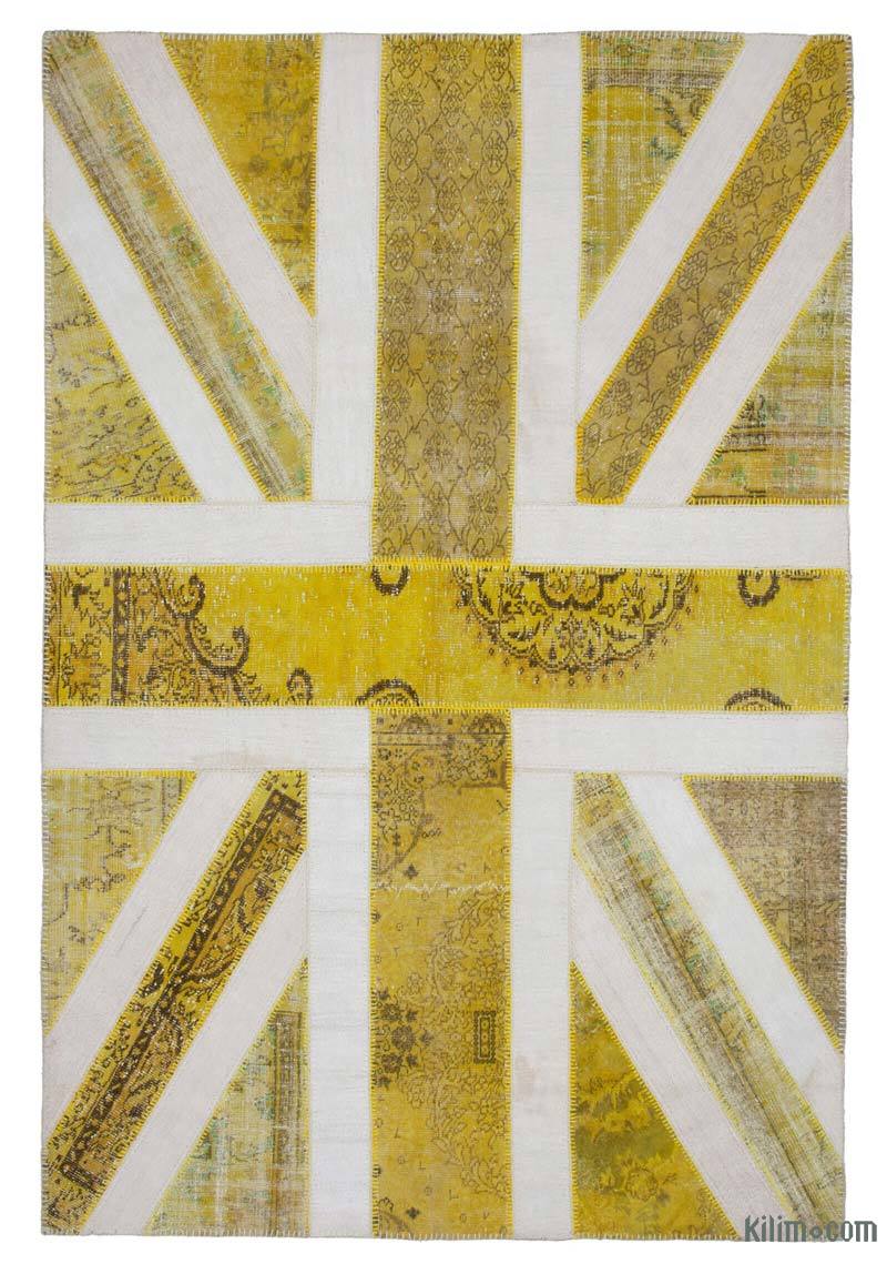 Yellow Patchwork Hand-Knotted Turkish Rug - 6' 9" x 10'  (81" x 120") - K0038443