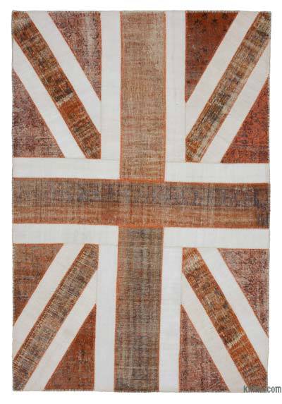 Naranja Patchwork Británica Flag Rug - 203 cm x 301 cm