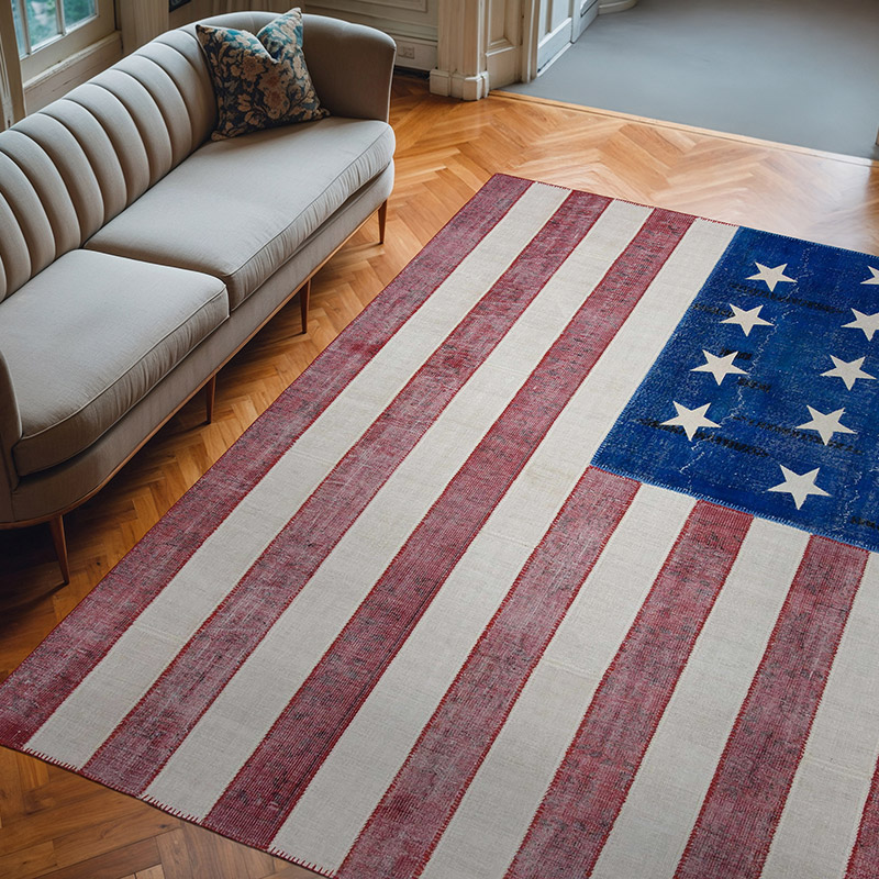 Çok Renkli Amerikan Bayraklı Patchwork Halı - 245 cm x 300 cm - K0038458