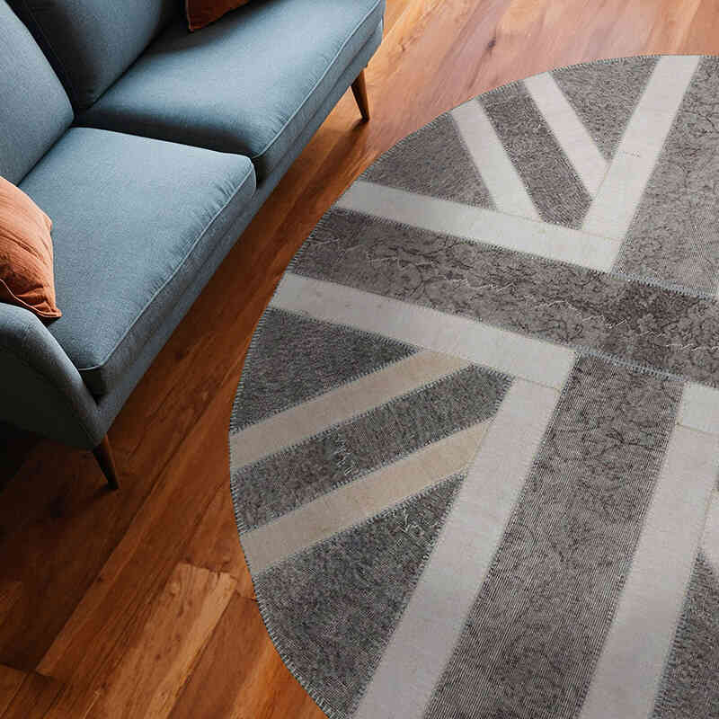 Gris Patchwork Británica Flag Rug - 214 cm x 255 cm - K0038474
