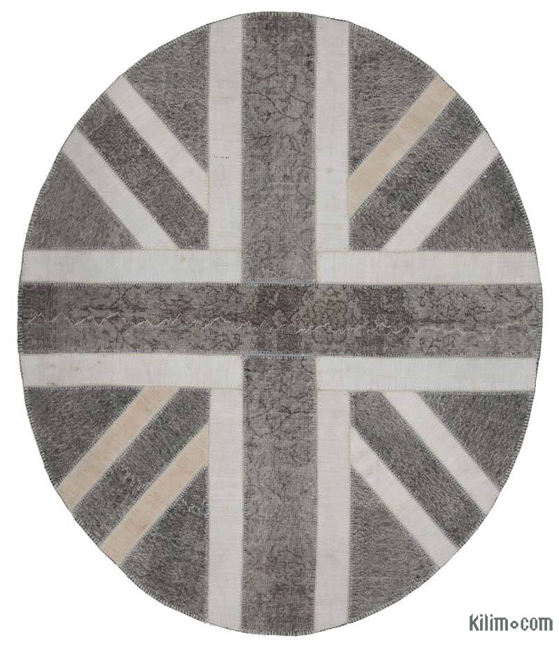 Grey Patchwork Hand-Knotted Turkish Rug - 7'  x 8' 4" (84" x 100") - K0038474