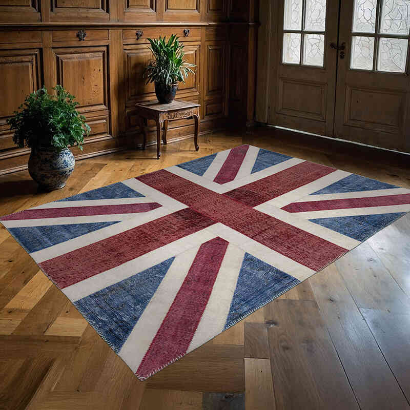 İngiltere Bayraklı Patchwork Halı - 172 cm x 242 cm - K0038489