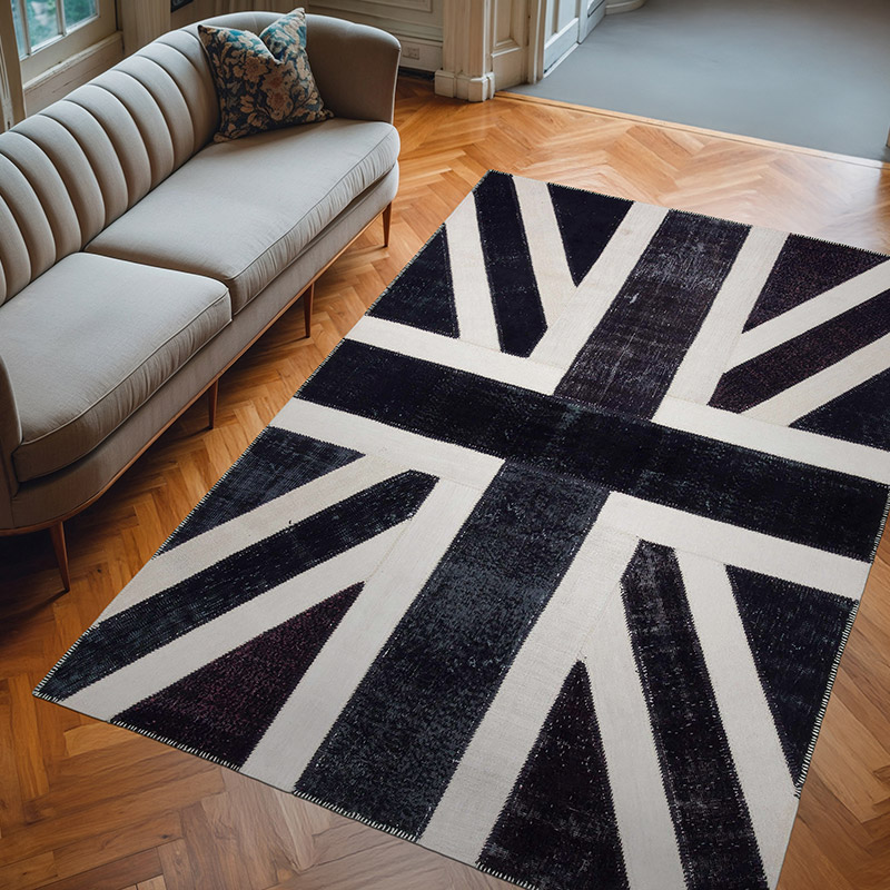 Negro Patchwork Británica Flag Rug - 202 cm x 305 cm - K0038510