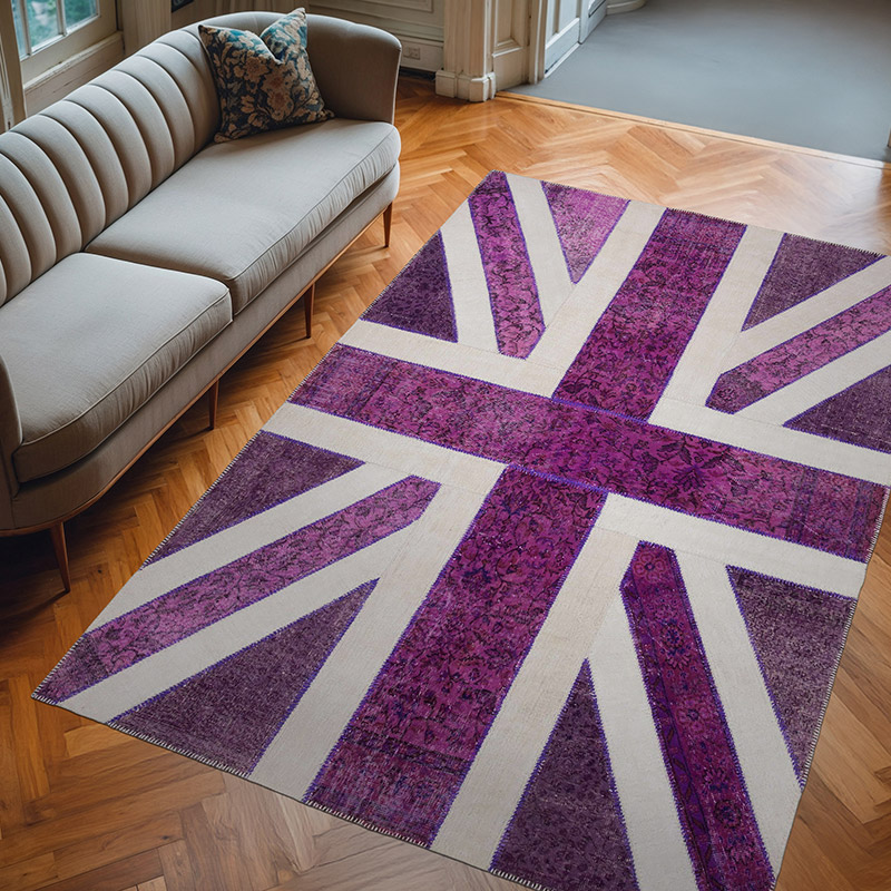 Púrpura Patchwork Británica Flag Rug - 201 cm x 302 cm - K0038514