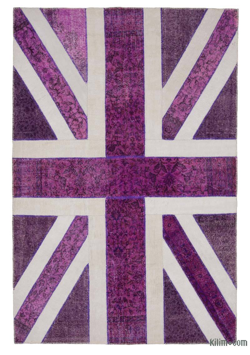 Púrpura Patchwork Británica Flag Rug - 201 cm x 302 cm - K0038514
