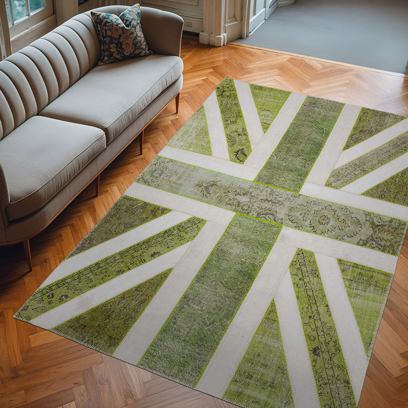 Verde Patchwork Británica Flag Rug - 200 cm x 300 cm - K0038516