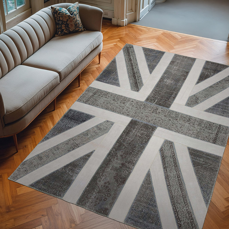 Gris Patchwork Británica Flag Rug - 200 cm x 300 cm - K0038521