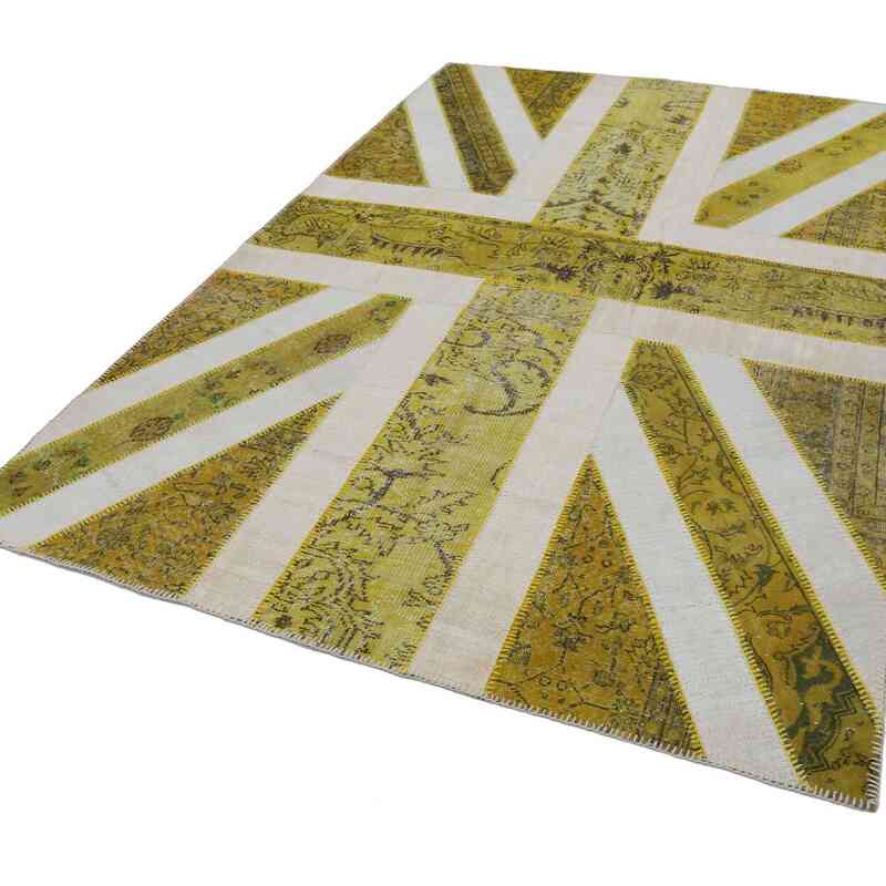 Yellow Patchwork Hand-Knotted Turkish Rug - 6' 7" x 10'  (79" x 120") - K0038524