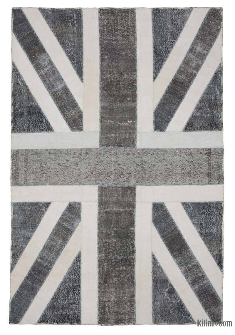 Grey Patchwork Hand-Knotted Turkish Rug - 6' 7" x 9' 11" (79" x 119") - K0038526