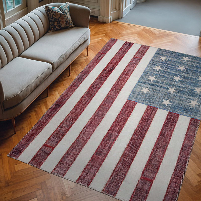 Amerikan Bayraklı Patchwork Halı - 202 cm x 302 cm - K0038527