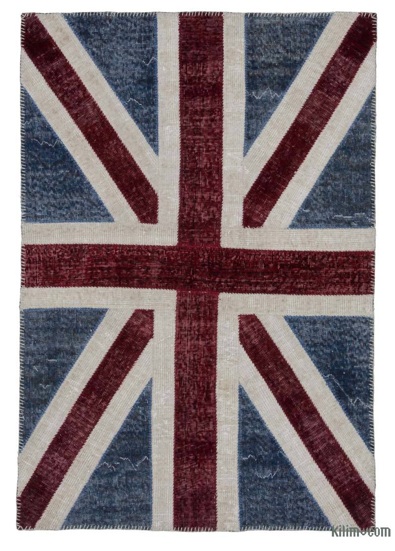 İngiltere Bayraklı Patchwork Halı - 123 cm x 183 cm - K0038533