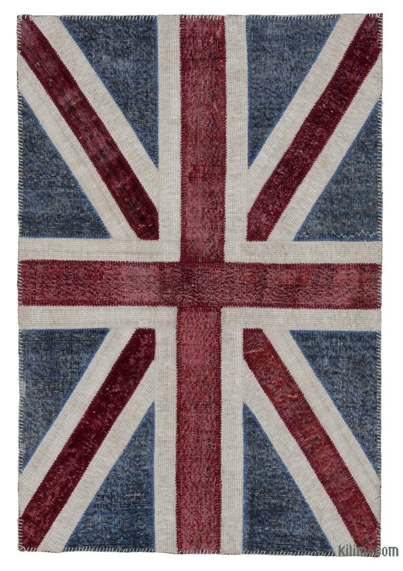 İngiltere Bayraklı Patchwork Halı - 123 cm x 183 cm - K0038551