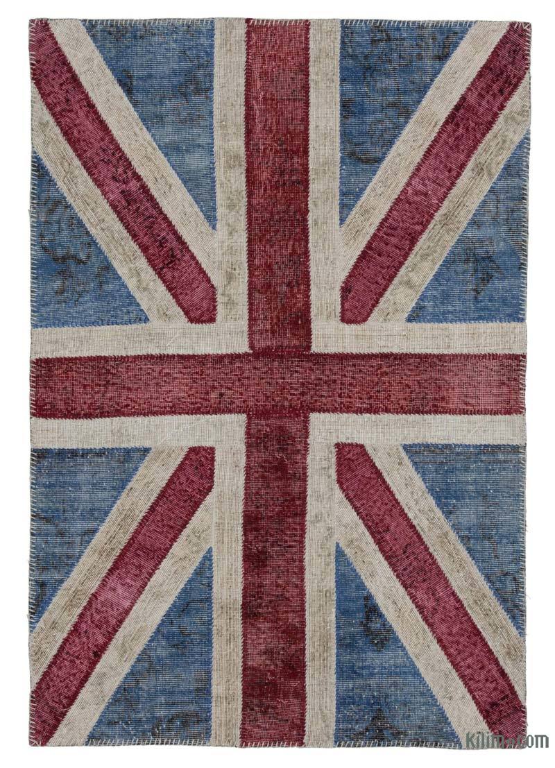 İngiltere Bayraklı Patchwork Halı - 123 cm x 182 cm - K0038554