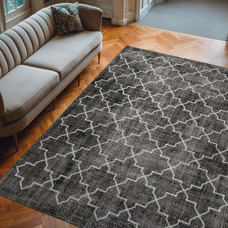 Negro Alfombra Turca bordada sobre teñida vintage - 231 cm x 300 cm - K0038574