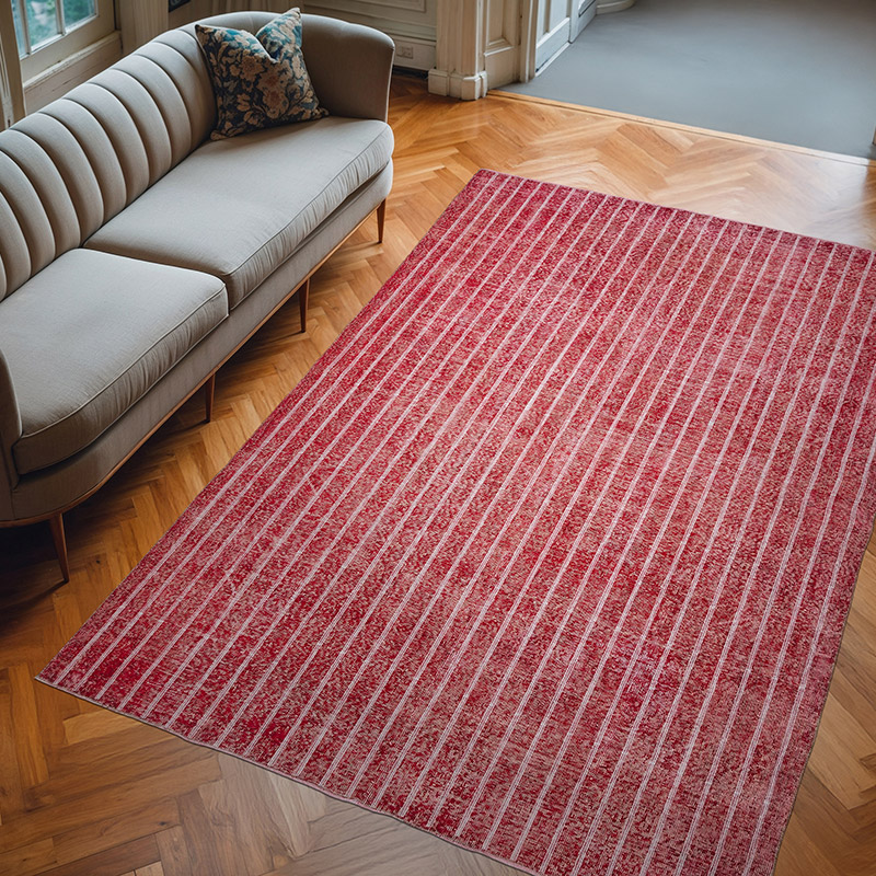 Rojo Alfombra Turca bordada sobre teñida vintage - 212 cm x 310 cm - K0038578