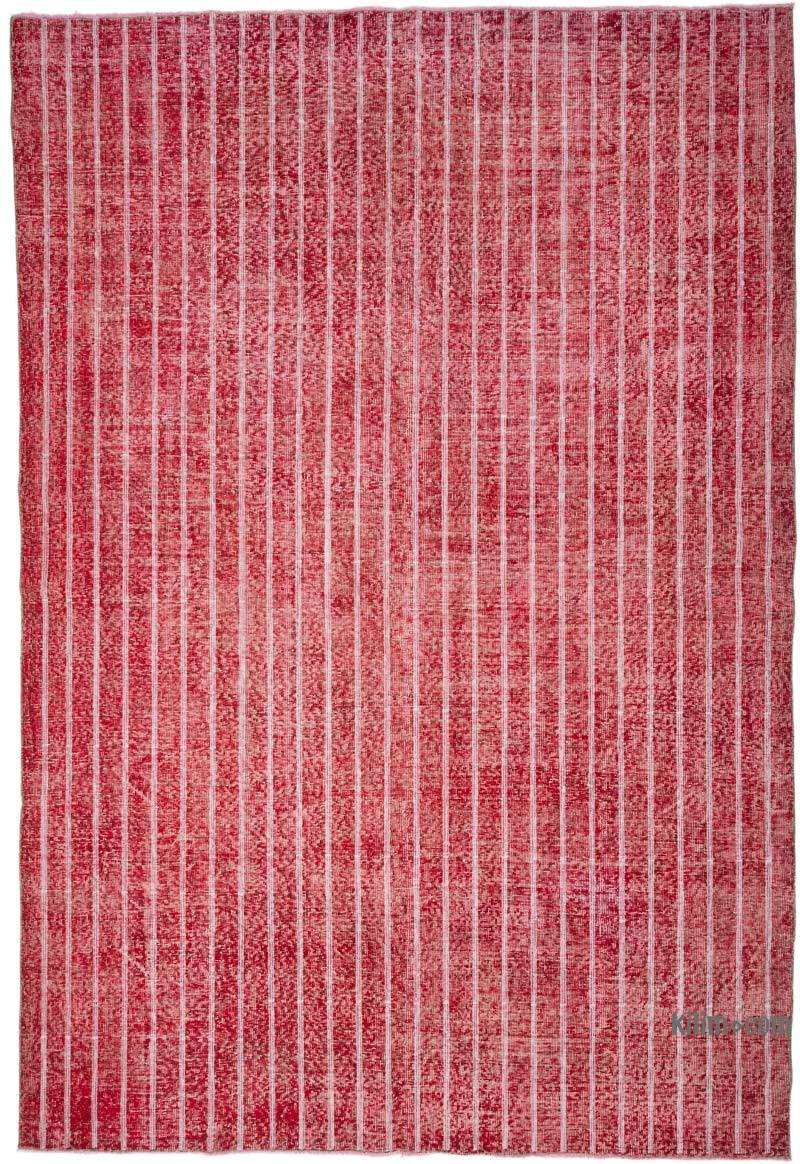 Red Embroidered Over-dyed Turkish Vintage Rug - 6' 11" x 10' 2" (83" x 122") - K0038578