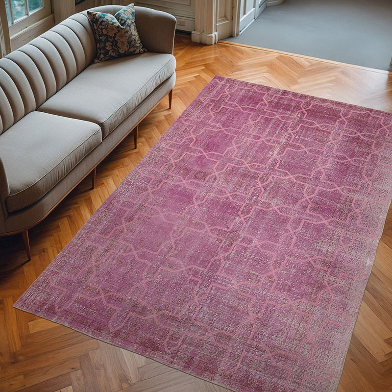 Rosado Alfombra Turca bordada sobre teñida vintage - 208 cm x 313 cm - K0038590