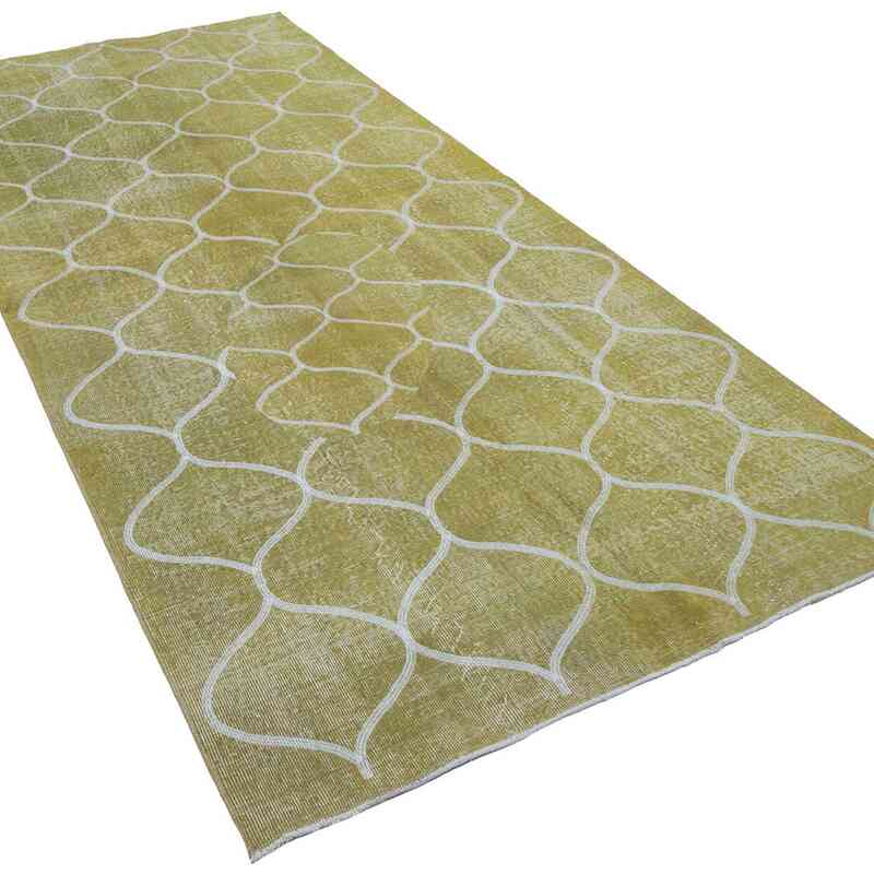 Yellow Embroidered Over-dyed Turkish Vintage Runner - 4' 7" x 10' 1" (55" x 121") - K0038593